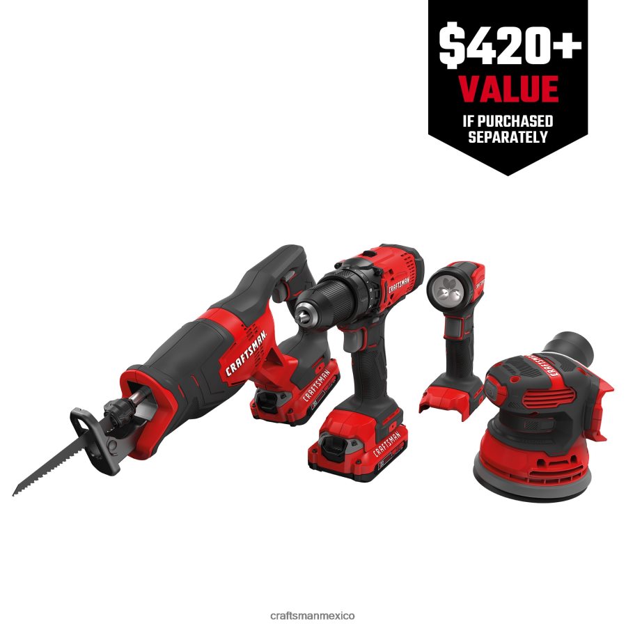 Herramientas eléctricas mx CRAFTSMAN Kit combinado de herramientas eléctricas de 4 herramientas con estuche blando (2 baterías incluidas y cargador incluido) V6B4N225