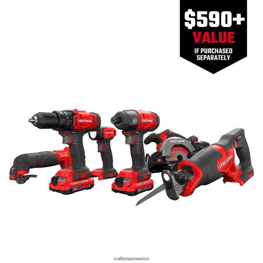 Herramientas eléctricas mx CRAFTSMAN Kit combinado de herramientas eléctricas de 6 herramientas con estuche blando (2 baterías incluidas y cargador incluido) V6B4N21