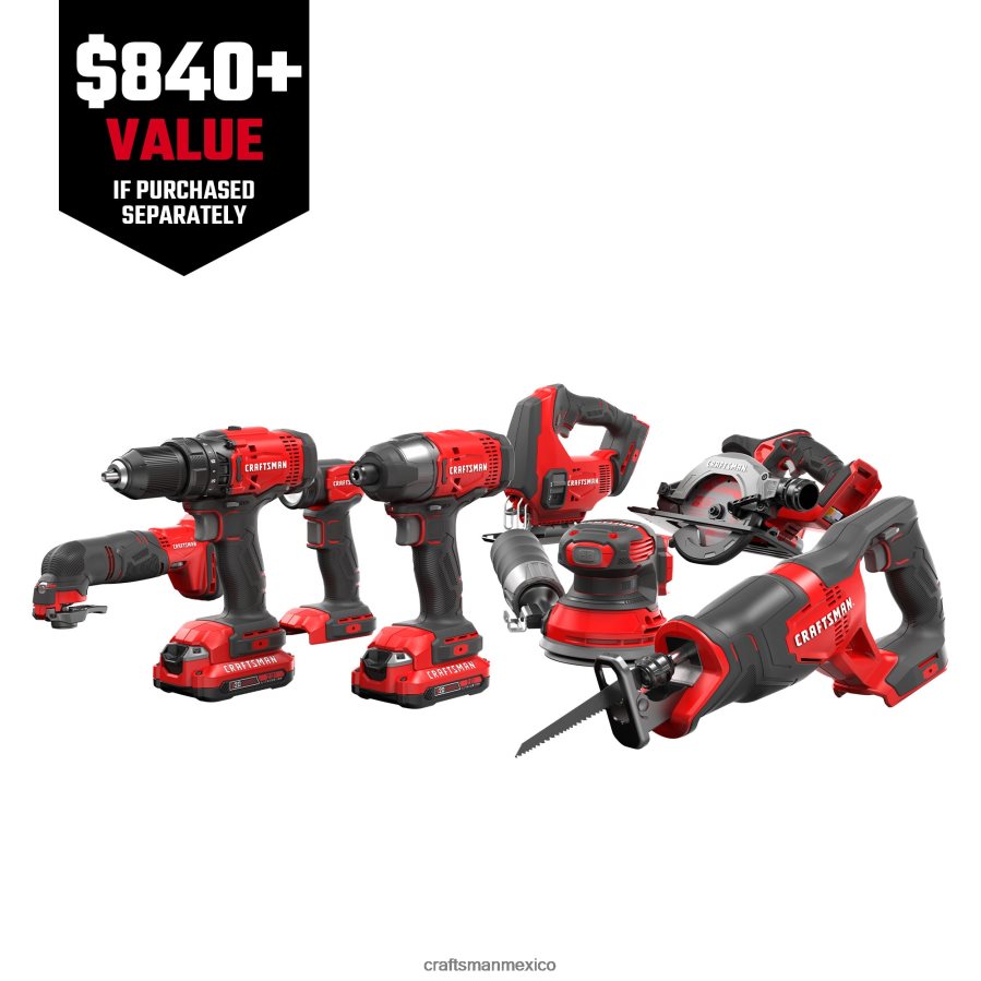 Herramientas eléctricas mx CRAFTSMAN Kit combinado de herramientas eléctricas de 8 herramientas con estuche blando (2 baterías incluidas y cargador incluido) V6B4N24