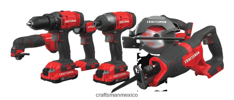 Herramientas eléctricas mx CRAFTSMAN Kit combinado de herramientas eléctricas v20 de 6 herramientas con estuche blando (2 baterías incluidas y cargador incluido) V6B4N26