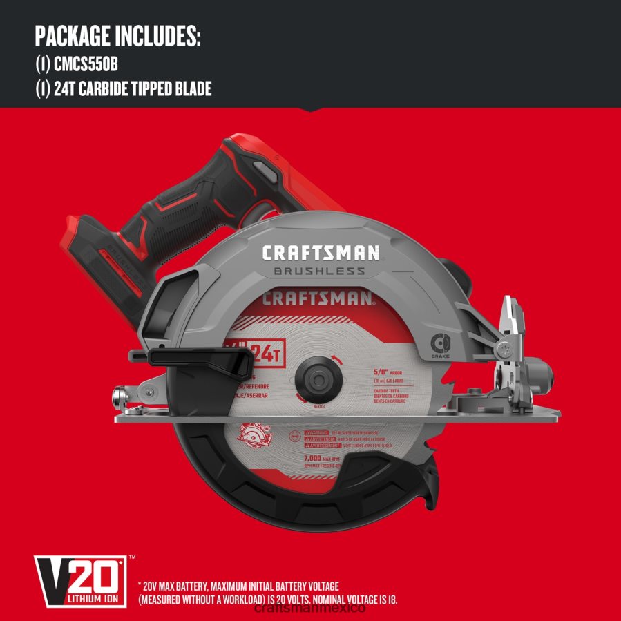 Herramientas eléctricas mx CRAFTSMAN Kit de batería para herramienta eléctrica y sierra circular inalámbrica sin escobillas v20 de 20 voltios máx. 7-1/4 pulgadas (incluido) V6B4N273