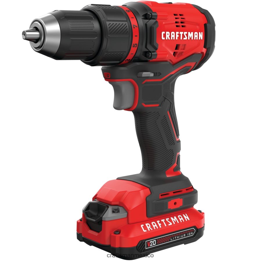 Herramientas eléctricas mx CRAFTSMAN Taladro inalámbrico sin escobillas v20 de 20 voltios máx. de 1/2 pulgada (1 batería incluida, cargador incluido y bolsa blanda incluida) V6B4N247