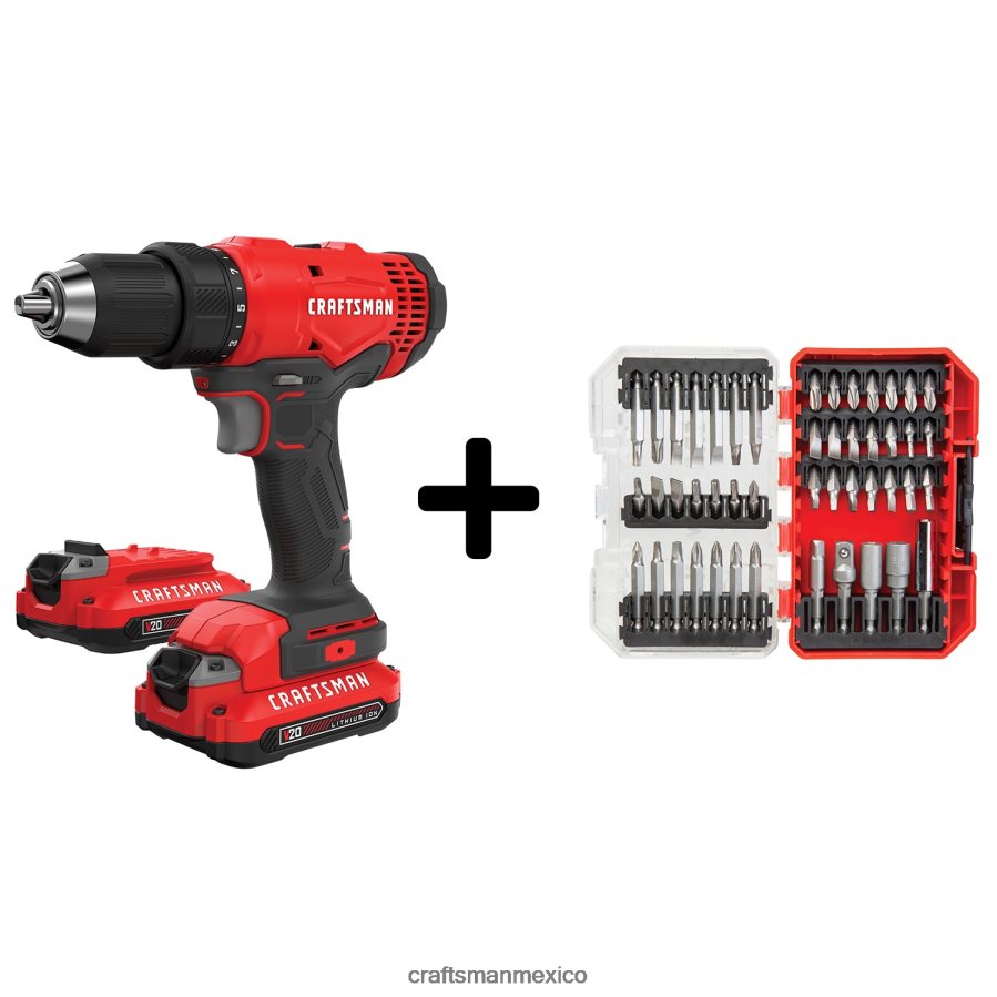 Herramientas eléctricas mx CRAFTSMAN Taladro inalámbrico v20 de 20 voltios máx. de 1/2 pulgada (2 baterías incluidas, cargador incluido) V6B4N2157