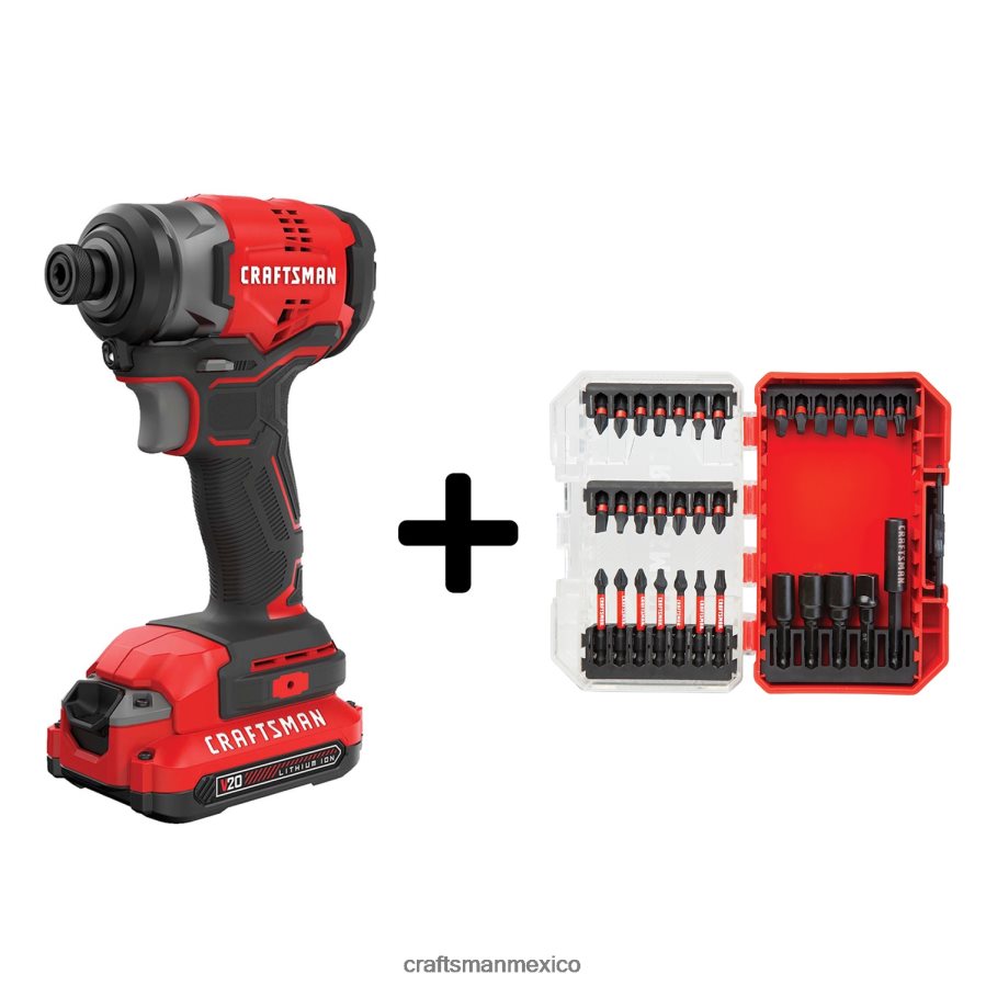 Herramientas eléctricas mx CRAFTSMAN Controlador de impacto inalámbrico sin escobillas v20 de 20 voltios máx. (1 batería incluida, cargador incluido y bolsa blanda incluida) V6B4N2136