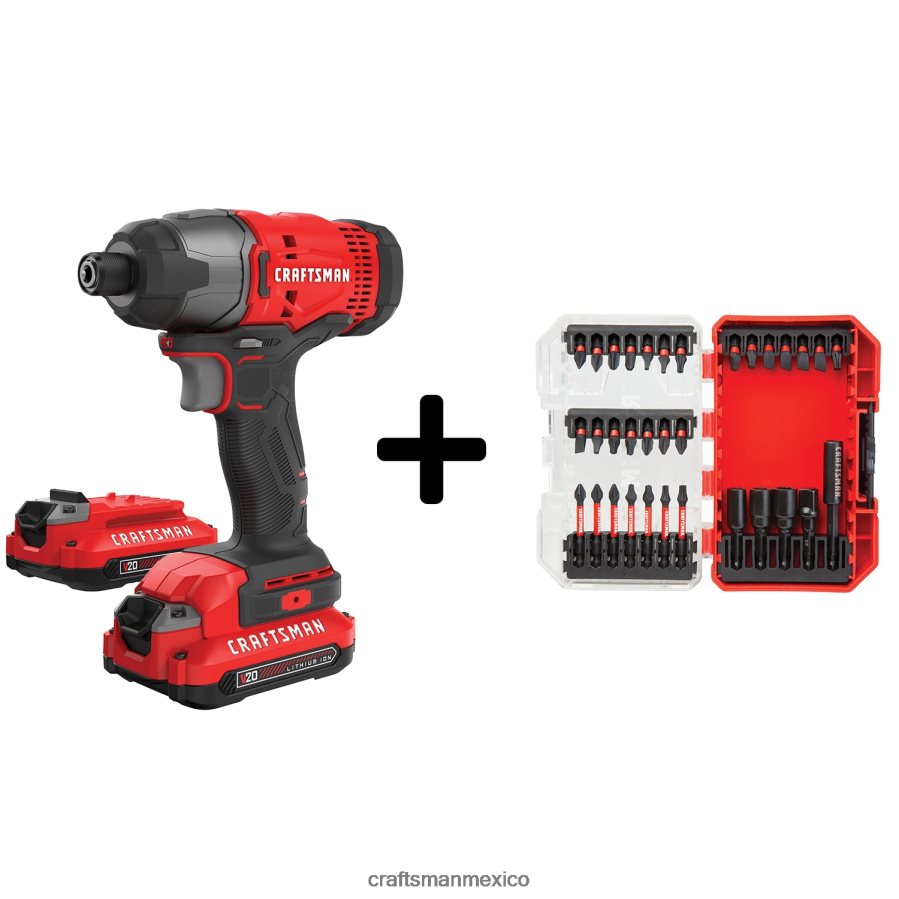 Herramientas eléctricas mx CRAFTSMAN Controlador de impacto inalámbrico v20 de 20 voltios máximo (2 baterías incluidas, cargador incluido) V6B4N2128