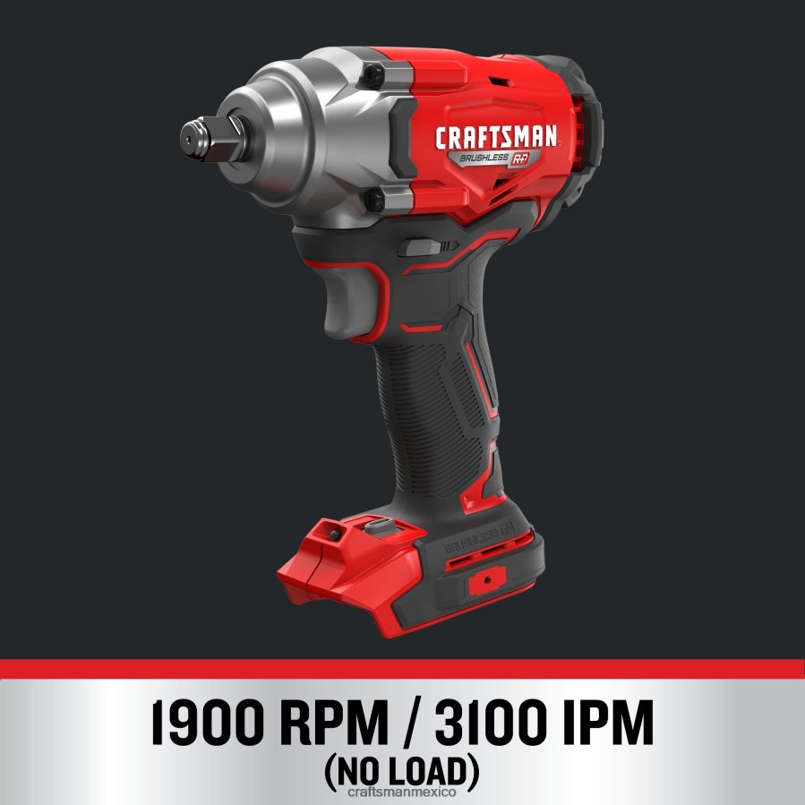 Herramientas eléctricas mx CRAFTSMAN Llave de impacto inalámbrica con accionamiento de 1/2 pulgada, sin escobillas, de velocidad variable máxima de 20 voltios (herramienta básica) V6B4N27