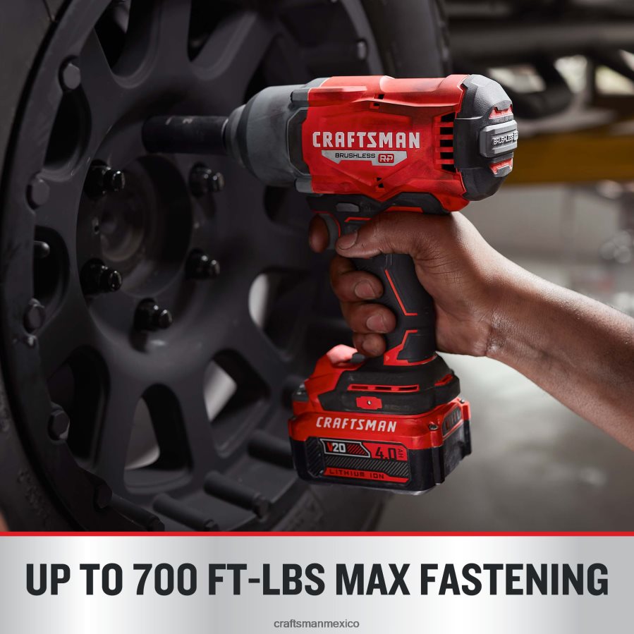 Herramientas eléctricas mx CRAFTSMAN Llave de impacto inalámbrica con accionamiento de 1/2 pulgada, sin escobillas, de velocidad variable máxima de 4 amperios y 20 voltios (batería incluida) V6B4N231