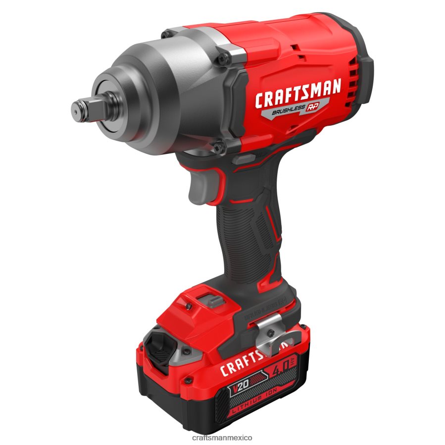Herramientas eléctricas mx CRAFTSMAN Llave de impacto inalámbrica con accionamiento de 1/2 pulgada, sin escobillas, de velocidad variable máxima de 4 amperios y 20 voltios (batería incluida) V6B4N231