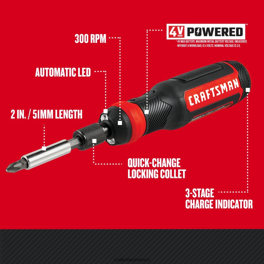 Herramientas eléctricas mx CRAFTSMAN Destornillador inalámbrico de 4 voltios máximo de 1/4 de pulgada (1 batería incluida y cargador incluido) V6B4N2151