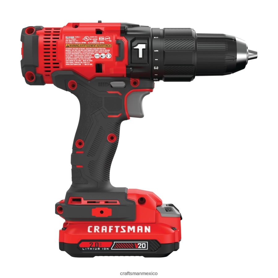 Herramientas eléctricas mx CRAFTSMAN Taladro percutor inalámbrico de velocidad variable y amperaje máximo de 20 voltios de 1/2 pulgada (1 batería incluida) V6B4N2160