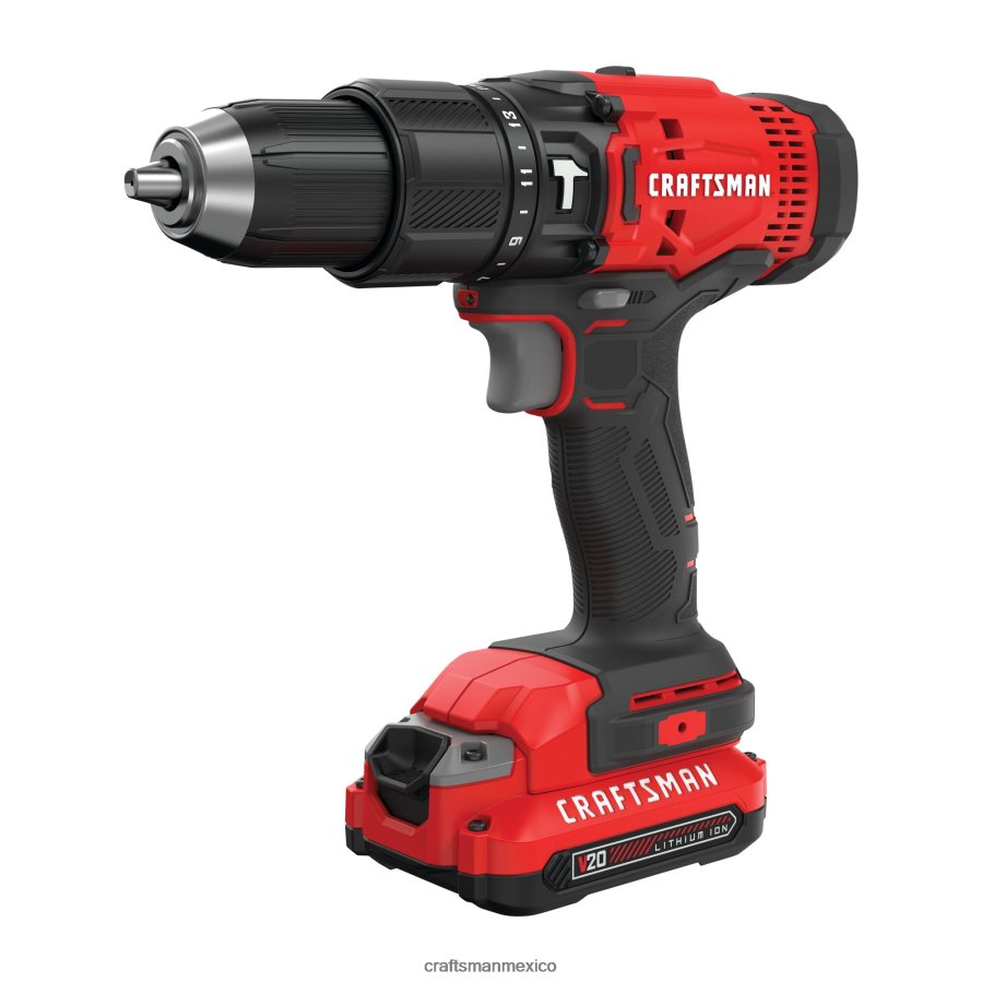 Herramientas eléctricas mx CRAFTSMAN Taladro percutor inalámbrico de velocidad variable y amperaje máximo de 20 voltios y 1/2 pulgada (2 baterías incluidas) V6B4N2163