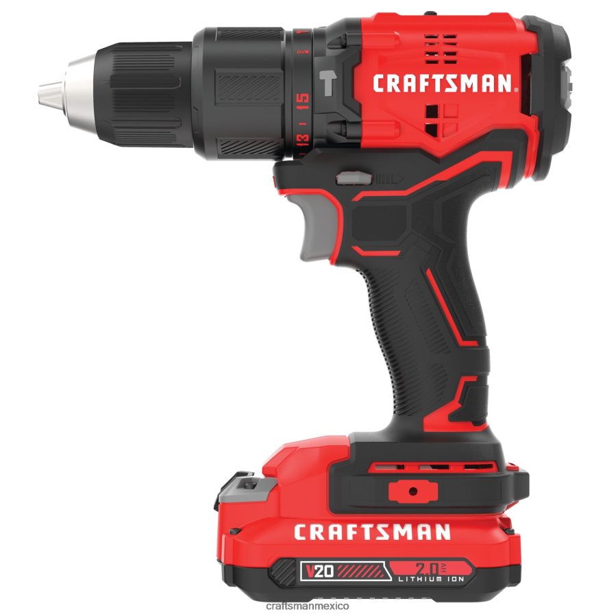 Herramientas eléctricas mx CRAFTSMAN v20 Taladro percutor inalámbrico sin escobillas de velocidad variable y 20 voltios de amperaje máximo de 1/2 pulgada (2 baterías incluidas) V6B4N2167