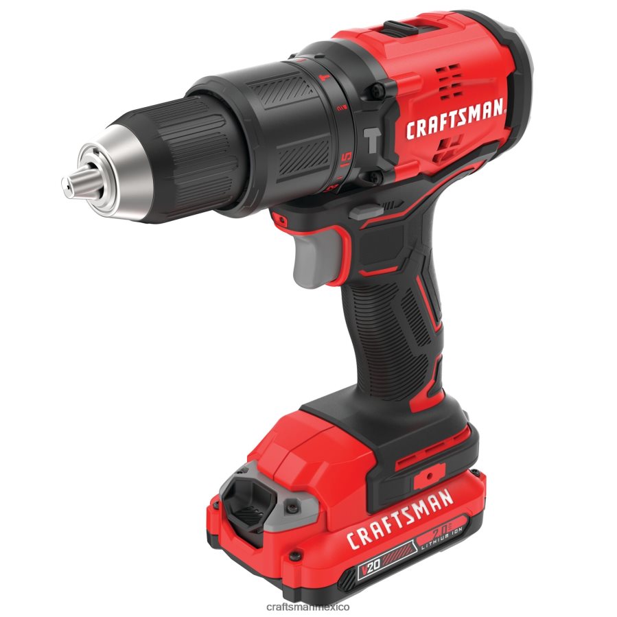 Herramientas eléctricas mx CRAFTSMAN v20 Taladro percutor inalámbrico sin escobillas de velocidad variable y 20 voltios de amperaje máximo de 1/2 pulgada (2 baterías incluidas) V6B4N2167