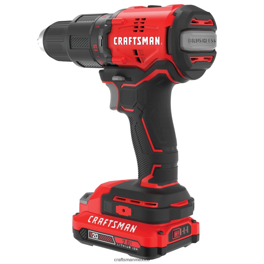 Herramientas eléctricas mx CRAFTSMAN v20 Taladro percutor inalámbrico sin escobillas de velocidad variable y 20 voltios de amperaje máximo de 1/2 pulgada (2 baterías incluidas) V6B4N2167