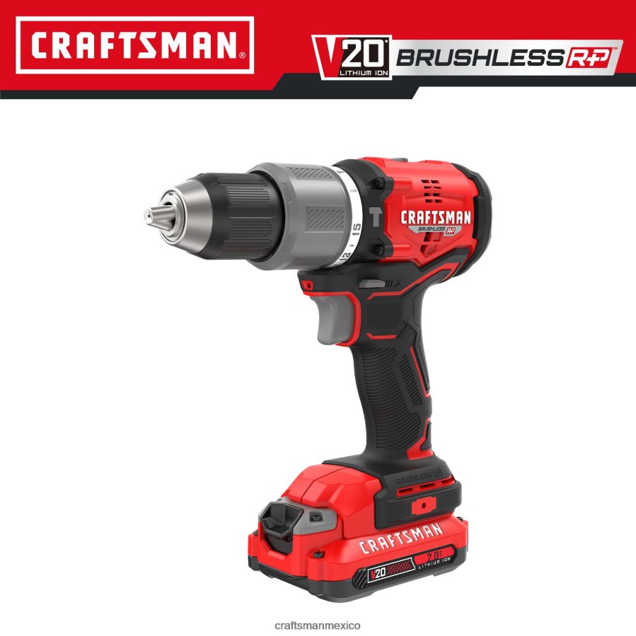 Herramientas eléctricas mx CRAFTSMAN v20 rp Taladro percutor inalámbrico híbrido sin escobillas, velocidad variable, 1/2 pulg., 20 voltios de amperaje máximo (2 baterías incluidas) V6B4N2171